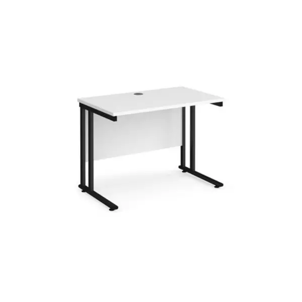 Image of Office Desk 1000mm Rectangular Desk With Cantilever Leg White Tops With Black Frames 600mm Depth Maestro 25