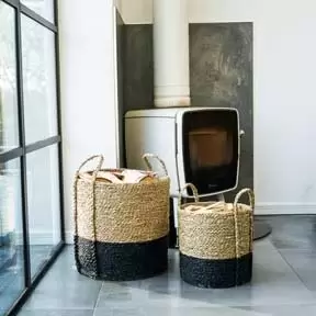 Image of Ivyline Seagrass Log & Kindling Basket, Black, Set Of 2