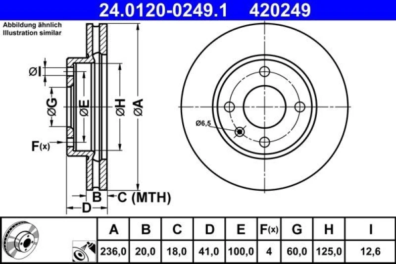 Image of Brake disc ATE 24.0120-0249.1