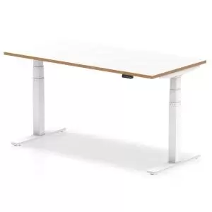 image of Oslo 1600mm Height Adjustable Desk White Top Natural Wood Edge White