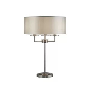 image of Knightsbridge Table Lamp 3 Light Satin Silver with Silver Faux Silk Shade