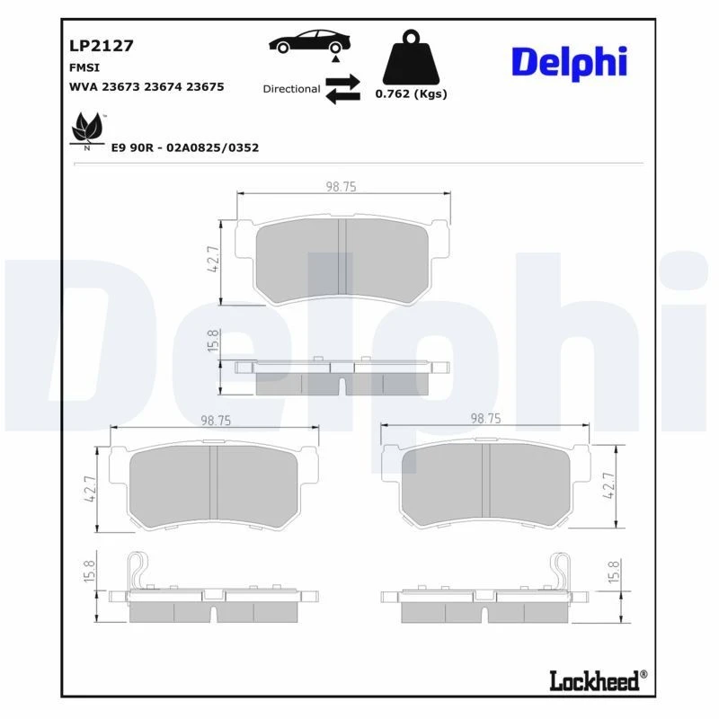 Image of DELPHI Brake pad set DELPHI LP2127