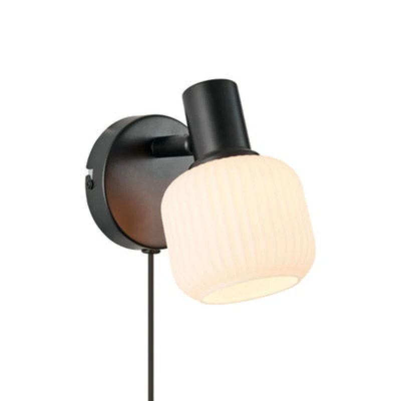 Image of Nordlux Milford Glass Wall Light Black,plug In Or Mains