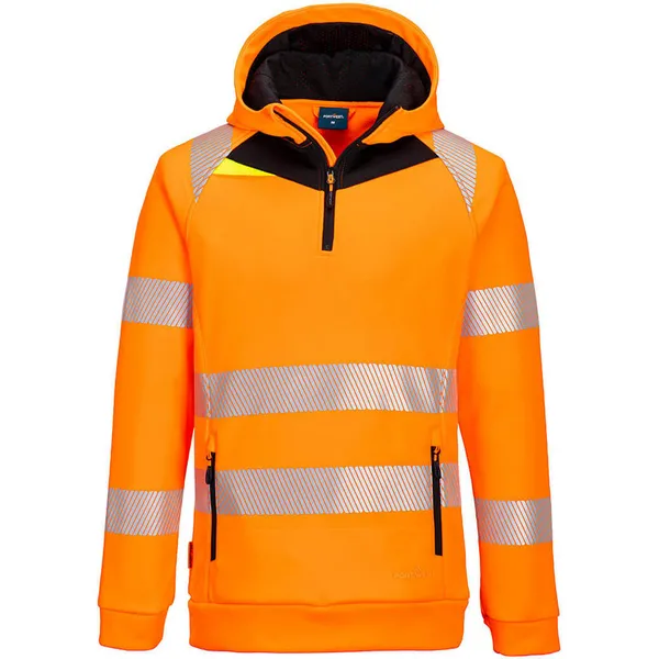 image of Portwest DX4 Hi Vis 1/4 Zip Hoodie DX482OBR5XL Colour: Orange / Black