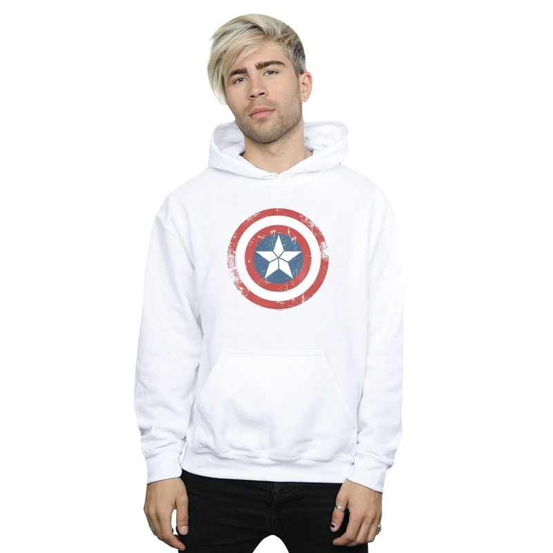 Image of Marvel Marvel Men Captain America Civil War Distressed Shield Hoodie in White Size: Small White S Male 5057981029914