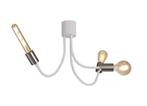 Image of Flexible Semi Flush Ceiling 3 Light E27 Satin White, Satin Nickel