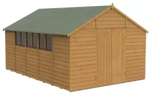 Image of Forest Garden 10 x 15ft Apex Shiplap Dip Treated Double Door Shed with Base