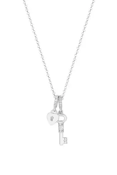 Image of Sterling Silver 925 Silver Cubic Zirconia Heart And Key Necklace