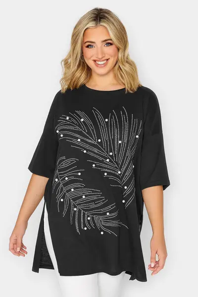 Image of Yours Embellished T-Shirt Black