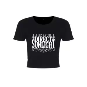 Image of Grindstore Ladies/Womens Keep Out Of Direct Sunlight Acid Wash Oversized Cropped T-Shirt (Large (UK 12-14)) (Black)