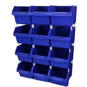 image of 12 Plastic Storage Bins Stacking Boxes Parts Storage Set - Blue