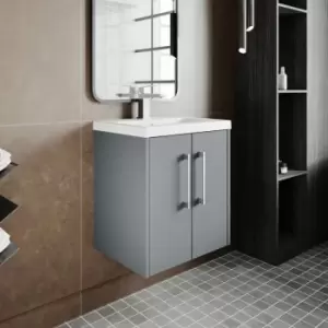 Image of Juno Wall Hung 2-Door Vanity Unit with Basin 3 500mm Wide - Coastal Grey - Hudson Reed