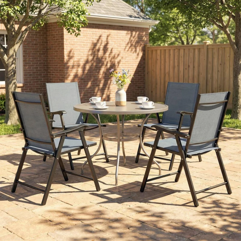 Image of OUTSUNNY Folding Garden Chairs Set of 4 with High Back, Armrests, Light Grey Light Grey Unisex
