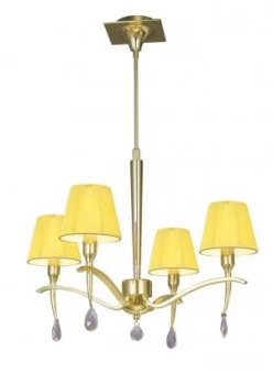 image of Ceiling Pendant Round 4 Light E14, Polished Brass with Amber Cream Shades And Clear Crystal