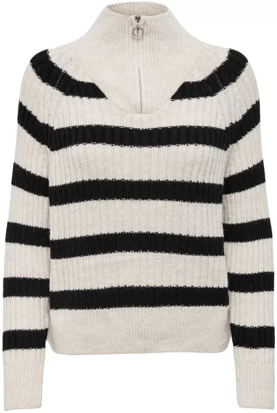 image of Only ONLLeise Freya LS Zip High Neck Knit jumper white black