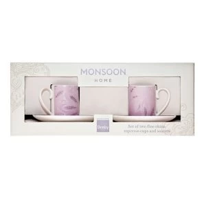 image of Denby Monsoon Chantilly Espresso Cup and Saucer X 2