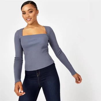 image of Jack Wills Ribbed Square Neck Top - Blue