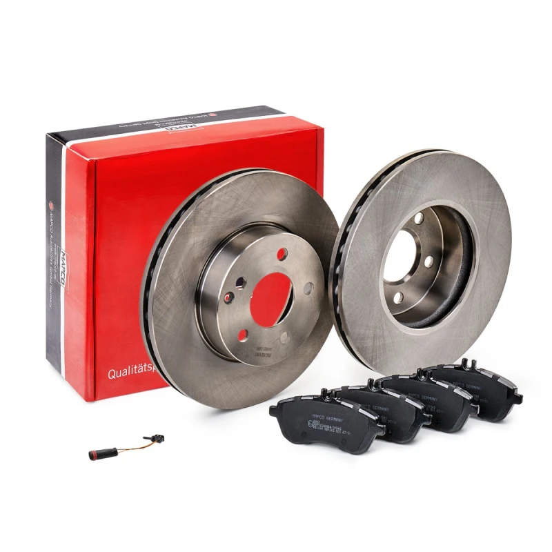 Image of MAPCO 47820 Brake disc and pads set Front Axle, Brake Disc Type: Vented, prepared for wear warning indicator, with anti-squeak plate Brake Set,disc b