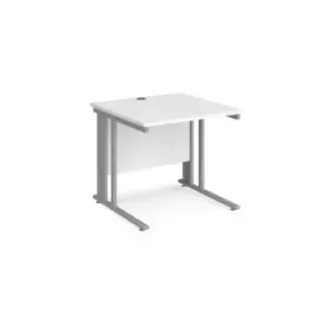 image of Office Desk 800mm Rectangular Desk With Cable Managed Leg White Tops With Silver Frames 800mm Depth Maestro 25