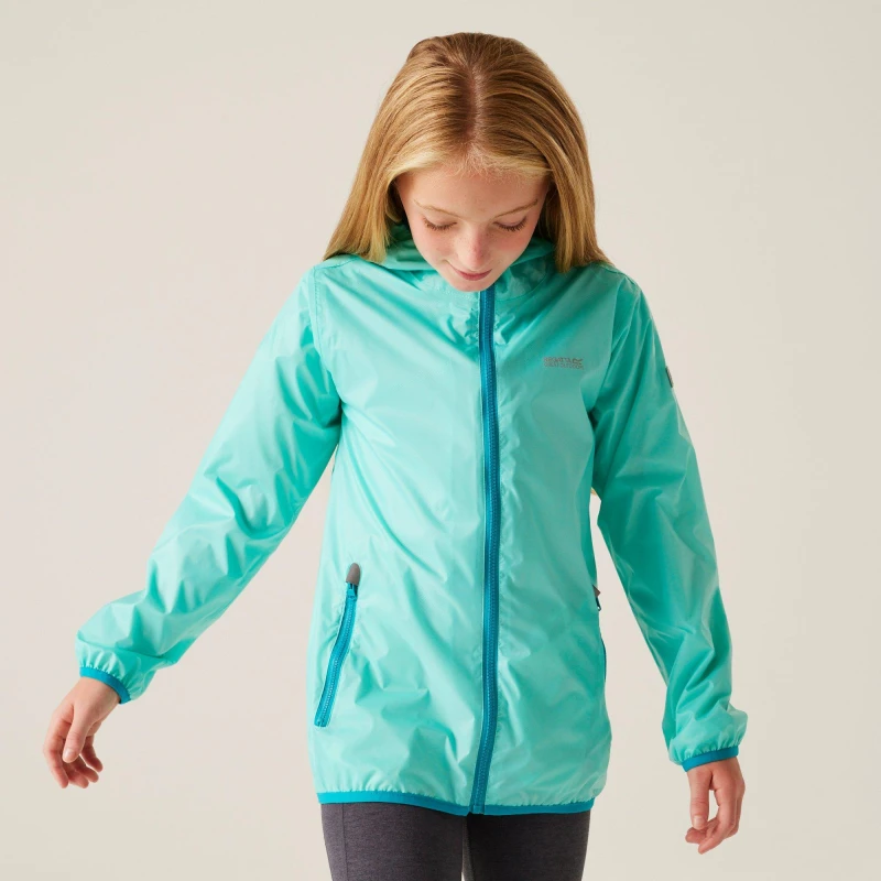 Image of Regatta Kids Lever II Packable Reflective Long Sleeve Waterproof Jacket Aruba Blue male 9-10 (M)