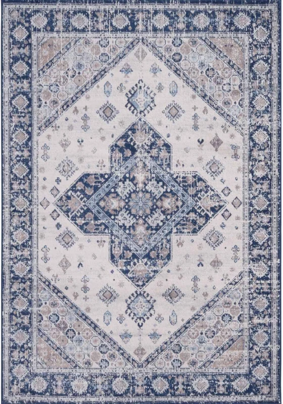 Image of THE RUGS Montana Medallion Navy & Cream Living Room Area Rug 4010 Size: 120cm x 170cm Navy Unisex 120cm x 170 cm