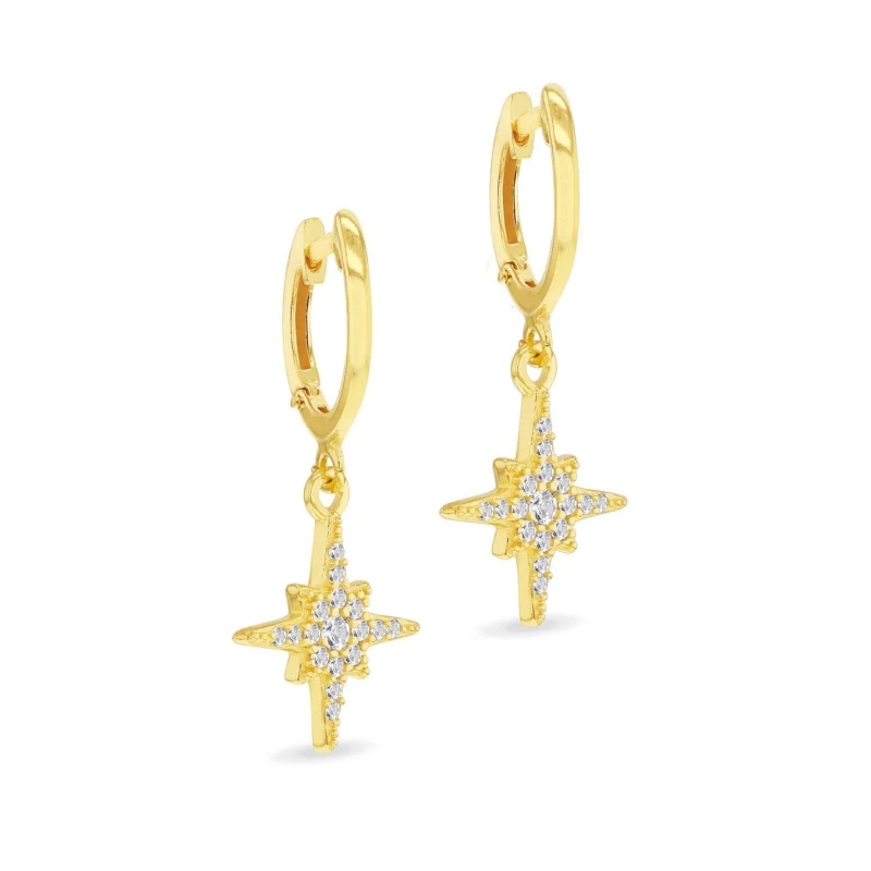 Image of Be You Sterling Silver Gold Plated CZ North Star Earrings Yellow Gold Pla female One Size
