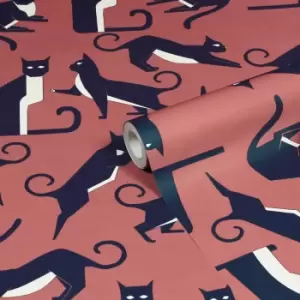 image of Furn. Geo Cat Pink Printed Wallpaper