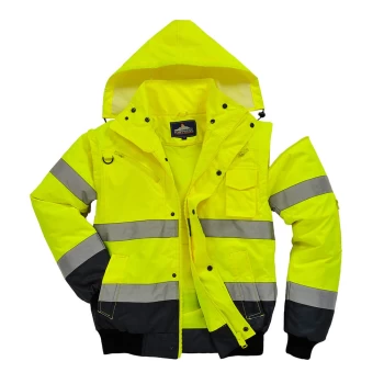 Image of Oxford Weave 300D Class 3 Hi Vis Contrast BomberJacket Yellow / Navy 2XL
