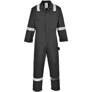 Image of F813 - Black Sz L Iona Coverall Boiler Suit Hi Vis Bands - Portwest