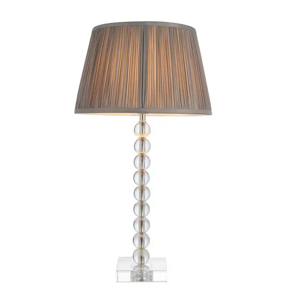 image of Adelie & Freya Base & Shade Table Lamp Clear Crystal Glass, Bright Nickel Plate & Charcoal Silk