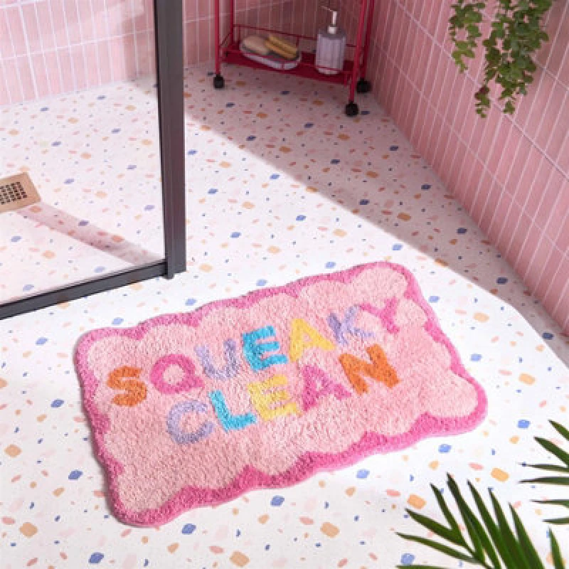 Image of OHS OHS Bath Mat Non Slip Rug Shower Textured Shaggy Bathroom Squeaky Clean in Pink Pink One Size Unisex 5027434215997