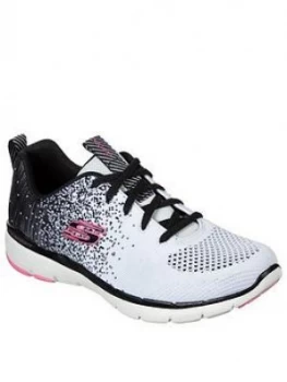 image of Skechers Flex Appeal 3.0 Trainers - White/Black, Size 3, Women