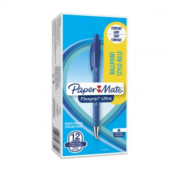 image of Paper Mate FlexGrip Retractable Ball Ballpoint Pen Fine 0.8mm Tip 0.3mm Line Pack of 12 Pens