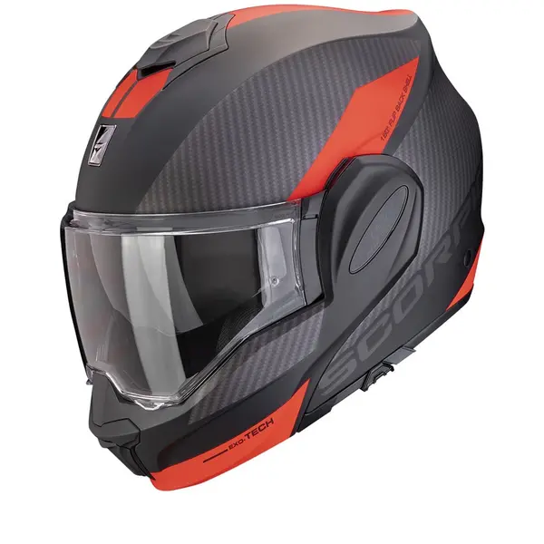 image of Scorpion EXO-Tech Evo Team Matt Black-Silver-Red Modular Helmet L