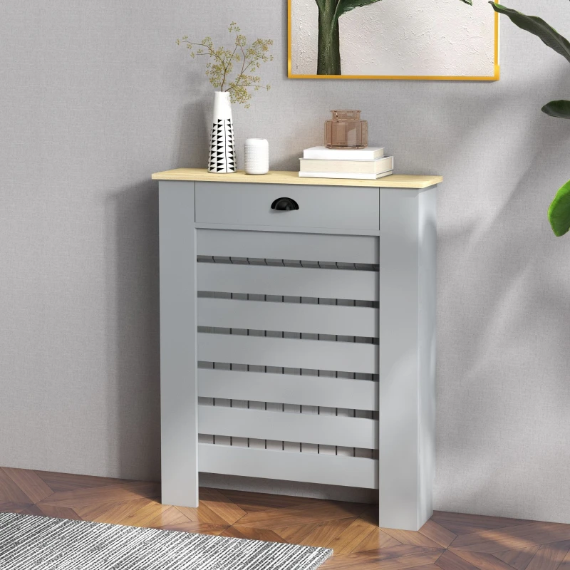 Image of HOMCOM Radiator Cover w/ Drawer, Horizontal Slat, 78cm, Grey 820-398V00GY
