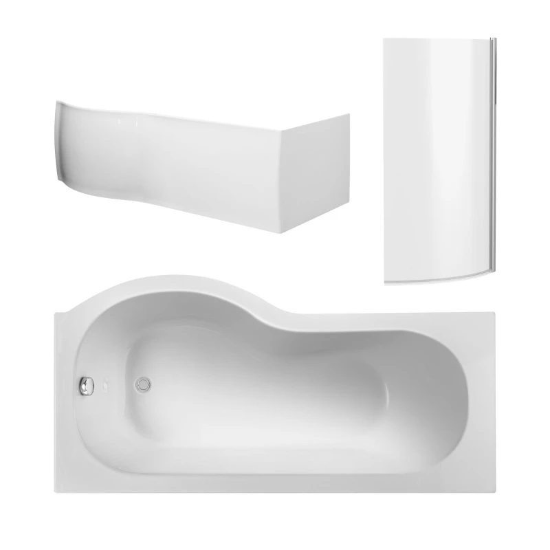 Image of Balterley Right Hand Bath Curved 6mm Safety Glass Screen Front Panel 1500mm White