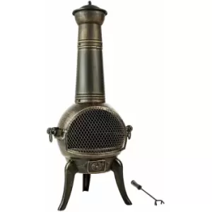 Image of Fire pit with chimney made of cast iron - outdoor fire pit, backyard fire pit, patio fire pit - grey