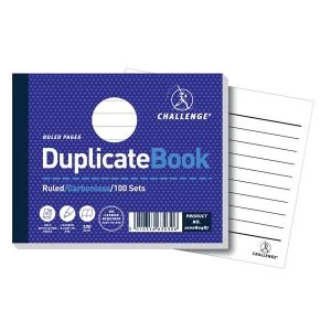Image of Challenge 105mm x 130mm 100 Sheets Side Taped Perforated Ruled Duplicate Book Blue