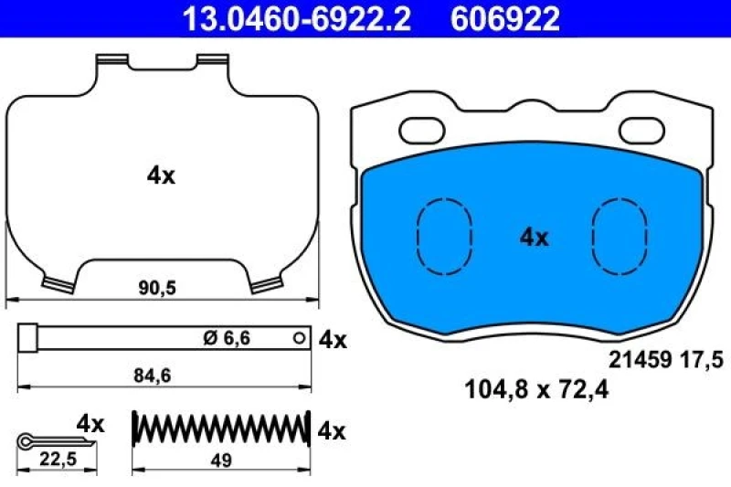 Image of ATE 13.0460-6922.2 Brake pad set excl. wear warning contact, with accessories, with anti-squeak plate Brake Pad Set,disc brake (402)
