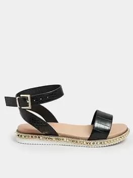 image of Yours Extra Wide Fit Two Part Studded Sandal Black, Size 10Eee, Women