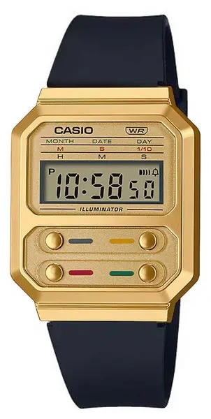 image of Casio A100WEFG-9AEF Vintage Gold Resin Case Black Strap Watch