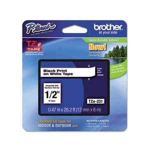 Image of Brother TZe231 P-touch Label Tape - 1/2 x 26ft 12mm x 8m Black on White