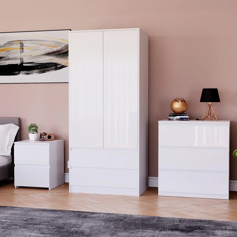 Image of Lassic Vida Designs Glinton Gloss 3 Piece Bedroom Set 1 White unisex 3 Piece