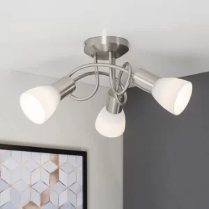 image of Chrome Flush Curved Swirl Arm Ceiling Light With Frosted Opal Glass