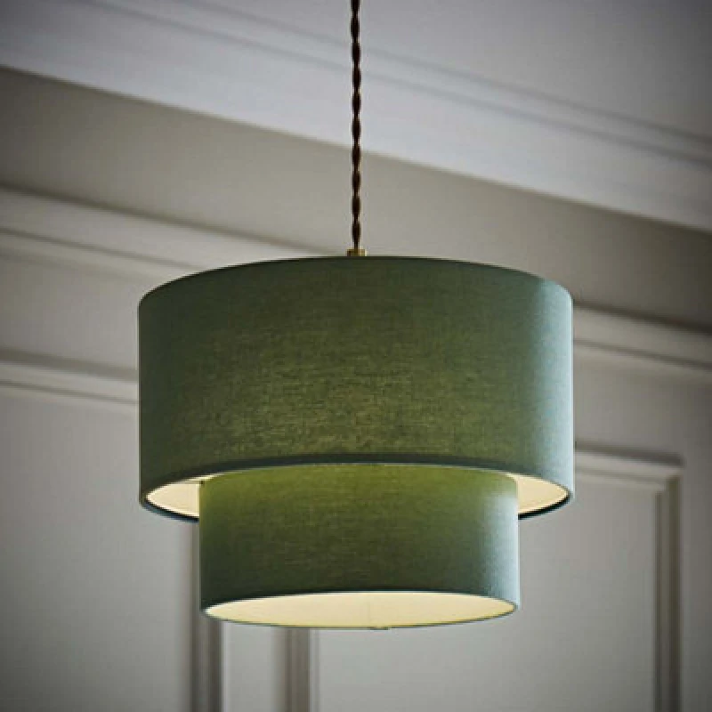 Image of ValueLights ValueLights Jodie Linen Two Tier Easy Fit Drum Ceiling Pendant Light Lamp Shade in Pale Green Pale Green One Size Unisex 5016529273578