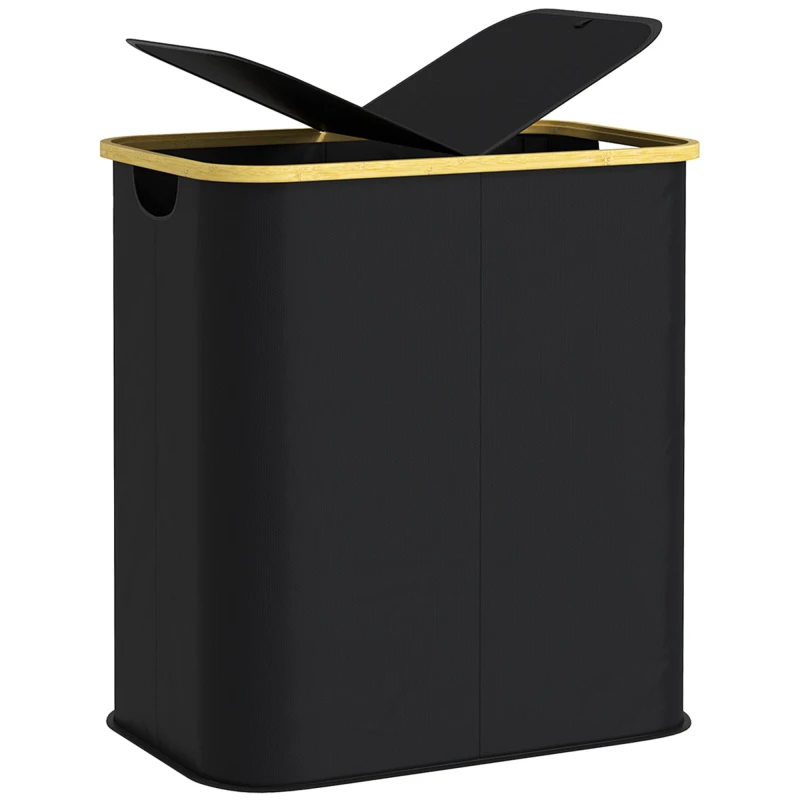 Image of HOMCOM 80L Collapsible Laundry Hamper - Washing Basket for Bathroom - Black TJ Hughes White 5063603782549