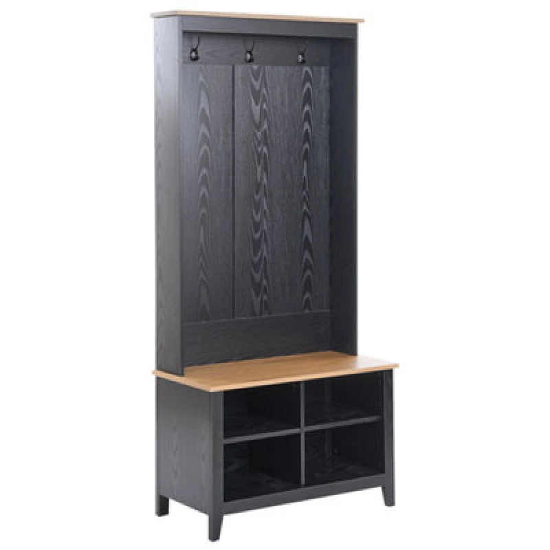 Image of Beliani Shoe Storage With Coat Rack Durack Black/ Light Brown