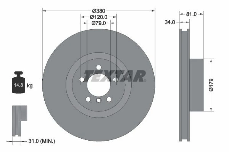 Image of Brake disc TEXTAR 92233905