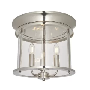 image of Hampworth Round Ceiling 3 Candle Lantern Bright Nickel, Clear Glass Shade