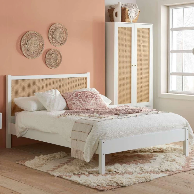 Image of Birlea Croxley 5ft King Size Rattan and White Wooden Bed Frame